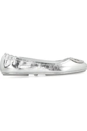 Tory Burch Buty, Kobieta, Szary, 36 EU, Skóra, Metaliczne skórzane baleriny