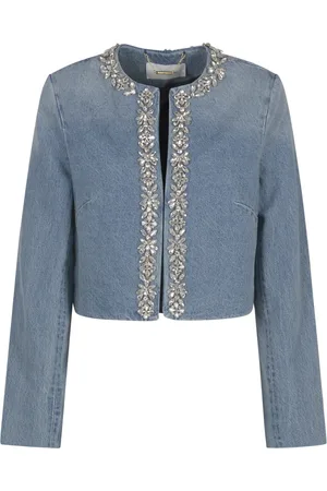 ZIMMERMANN Kurtki, Kobieta, Niebieski, L, Denim, Crush Embellished Denim Jacket