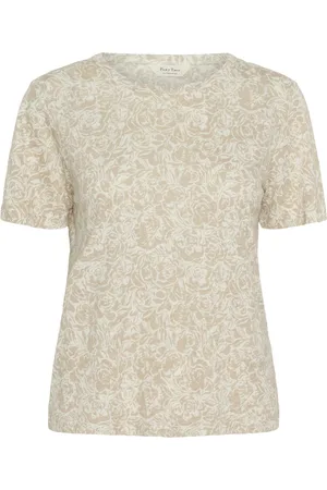 Part Two Koszulki, Kobieta, Beżowy, L, Bawełna, T-shirt French Oak Rose Print