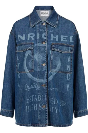 Iceberg Kurtki, Kobieta, Niebieski, L, Denim, Kurtka o regularnym kroju z denimu indigo z laserowo naniesionymi grafikami