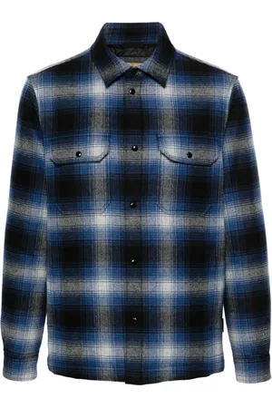 Woolrich Kurtki, Mężczyzna, Niebieski, S, Wełna, Lekka kurtka w kratę