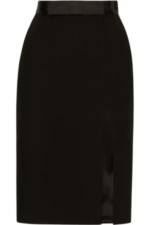 Dolce & Gabbana Spódnice, Kobieta, Czarny, S, Czarna Spódnica z Włóczki z Kokardą Wysoki Stan