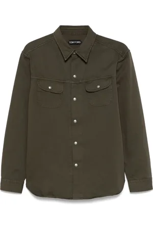 Tom Ford Kurtki, Mężczyzna, Zielony, 4XL, Bawełna, Bawełniana koszula wierzchnia zapinana na guziki