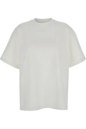 Jil Sander Koszulki, Kobieta, Biały, S, Bawełna, T-shirt z okrągłym dekoltem i nadrukiem logo