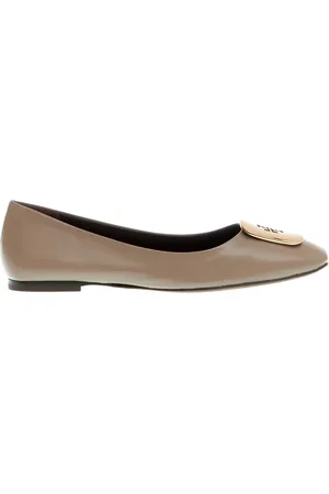 Tory Burch Buty, Kobieta, brązowy, 38 EU, Skóra, Skórzane baleriny w kolorze błotnym z logo Gold Logo