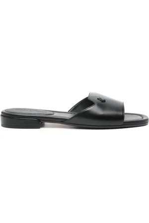 Jimmy Choo Buty, Kobieta, Czarny, 37 1/2 EU, Skóra, Czarne Skórzane Płaskie Sandały z Kwadratowym Noskiem