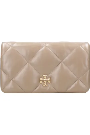 Tory Burch Akcesoria, Kobieta, Beżowy, ONE SIZE, Skóra, Portfel z pikowanej skóry