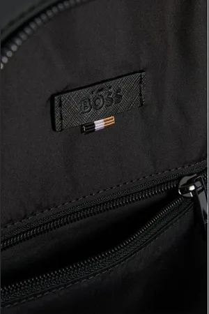 HUGO BOSS Torebki, Mężczyzna, Czarny, ONE SIZE, Czarny skórzany plecak z motywem monogramu