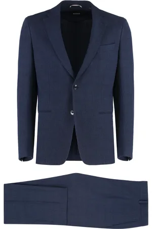 HUGO BOSS Garnitury, Mężczyzna, Niebieski, M, Wełna, Wełniany garnitur z kołnierzem z klapami