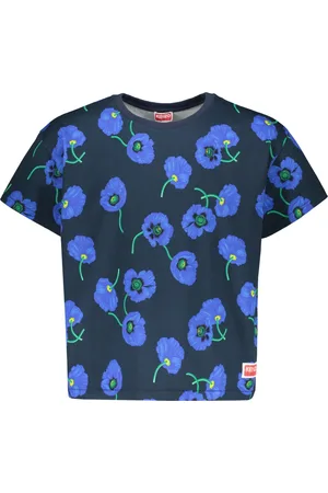Kenzo Koszulki, Mężczyzna, Niebieski, L, Bawełna, Bawełniany T-shirt z Kwiatowym Nadrukiem