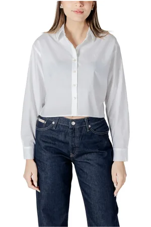 Calvin Klein Bluzki, Kobieta, Biały, L, Biała Bawełniana Koszula z Guzikami