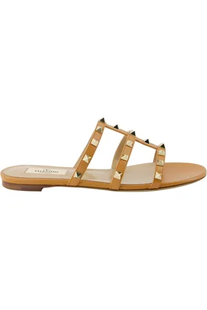 VALENTINO GARAVANI Buty, Kobieta, brązowy, 38 EU, Skóra, Skórzane klapki Rockstud w kolorze camel