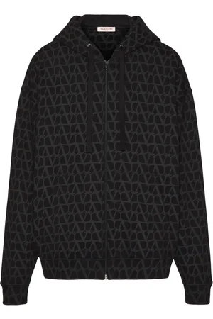 VALENTINO GARAVANI Bluzy, Mężczyzna, Czarny, S, Bawełna, Bluza z kapturem zapinana na zamek z nadrukiem logo