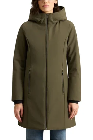 Woolrich Płaszcze, Kobieta, Zielony, M, Poliester, Kurtka Parka Tech Softshell Down