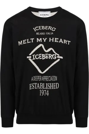 Iceberg Swetry, Mężczyzna, Czarny, XL, Bawełna, Czarny sweter crewneck z bawełny double jacquard z grafiką
