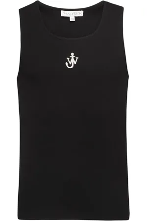 J.W.Anderson Koszulki, Mężczyzna, Czarny, L, Bawełna, Logo Tank Top z Prążkowanej Dzianiny
