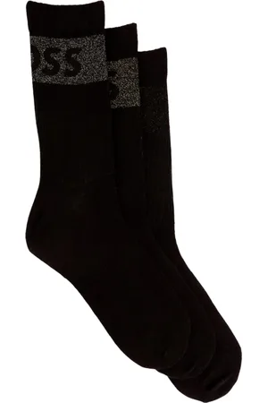 HUGO BOSS Bielizna, Mężczyzna, Czarny, ONE SIZE, Bawełna, Zestaw 3 Par Skarpetek do Kostki z Błyszczącym Logo