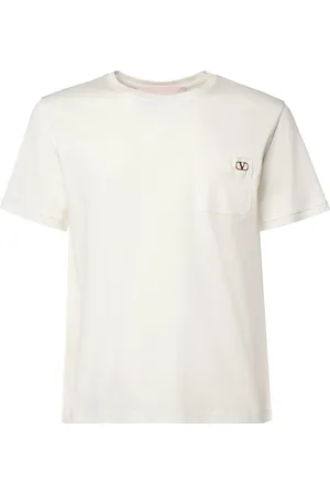 VALENTINO GARAVANI Koszulki, Mężczyzna, Biały, L, Bawełna, Biały T-shirt z logo Placchetta Go