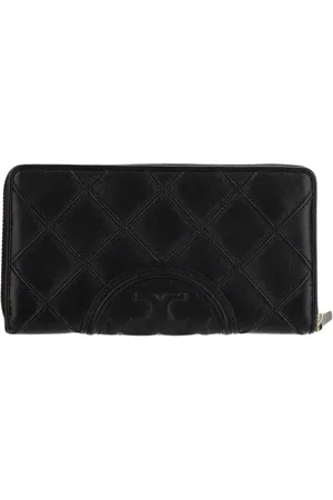 Tory Burch Akcesoria, Kobieta, Czarny, ONE SIZE, Skóra, Portfel z pikowanej skóry z zamkiem błyskawicznym