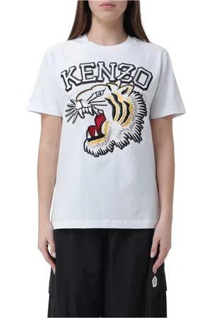 Kenzo Koszulki, Kobieta, Beżowy, M, Bawełna, Krótki T-shirt o Kwadratowym Kroju