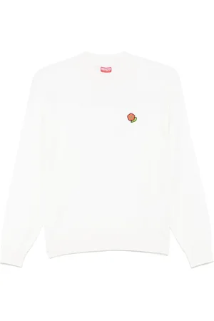 Kenzo Swetry, Kobieta, Biały, M, Bawełna, Beżowa bluza z okrągłym dekoltem i naszywką z logo Almond Beige