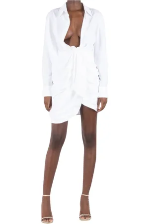 Jacquemus Sukienki, Kobieta, Biały, M, Nylon, Biała Sukienka z Drapowaniem w Stylu Bahia