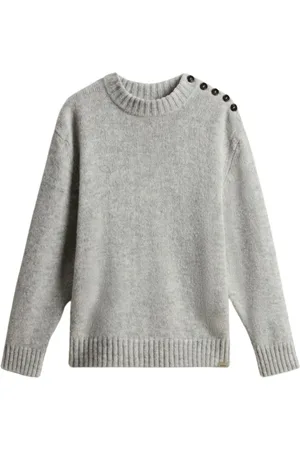 Woolrich Swetry, Kobieta, Szary, M, Wełna, Sweter z mieszanki alpaki z guzikami na ramieniu