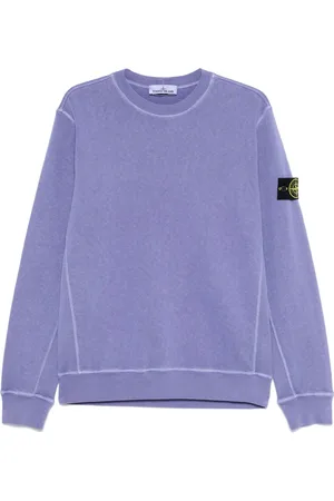 Stone Island Bluzy, Mężczyzna, Fioletowy, XL, Bawełna, Fioletowa bluza dresowa z okrągłym dekoltem i kontrastowymi szwami