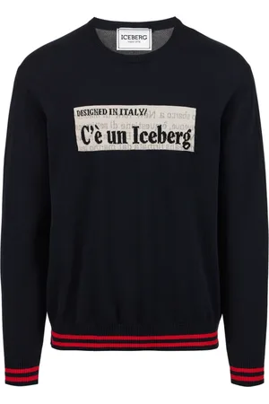 Iceberg Swetry, Mężczyzna, Niebieski, XL, Bawełna, Bawełniany sweter crewneck z grafiką żakardową