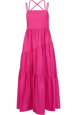 HUGO BOSS Sukienki, Kobieta, Różowy, L, Bawełna, Sukienka maxi z bawełny z krzyżującymi się ramiączkami