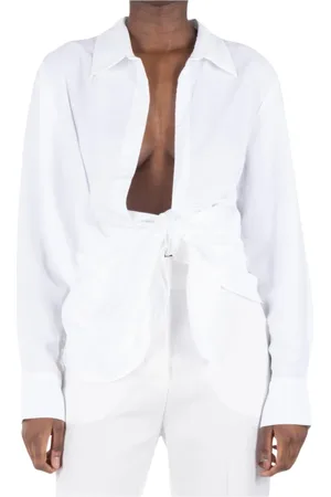 Jacquemus Bluzki, Kobieta, Biały, S, Biała asymetryczna koszula z węzłem