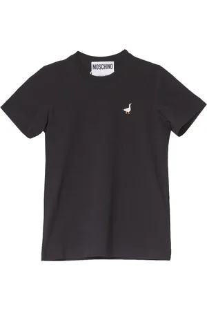 Moschino Koszulki, Kobieta, Czarny, XS, Czarna Kaczka Haftowana Koszulka z Krótkim Rękawem