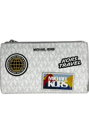 Michael Kors Akcesoria, Kobieta, Szary, ONE SIZE, Biała Podwójna Portmonetka z Dwiema Suwakami i Slotami na Karty