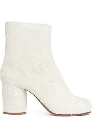 Maison Margiela Buty, Kobieta, Biały, 37 EU, Zamsz, Białe Perłowe Zamszowe Botki z Laserowo Wycinaną Skórą