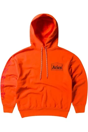 ARIES Bluzy, Mężczyzna, Pomarańczowy, M, Bawełna, Bluza z Kapturem z Kolumną i Grafiką na Rękawie