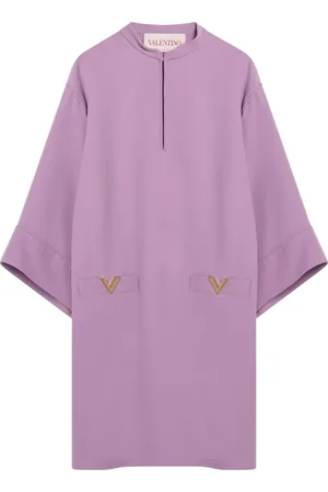 VALENTINO GARAVANI Sukienki, Kobieta, Fioletowy, S, Len, Lilac Silk Mini Dress