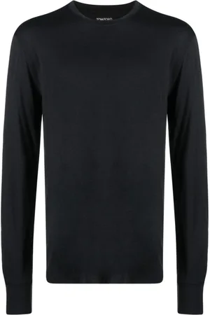 Tom Ford Koszulki, Mężczyzna, Czarny, 2XL, Bawełna, Czarny Sweter z Okrągłym Dekoltem i Długim Rękawem