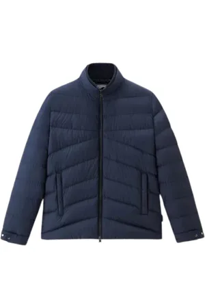 Woolrich Kurtki, Mężczyzna, Niebieski, S, Bawełna, Puchowa kurtka z wysokim kołnierzem