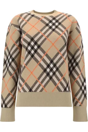 Burberry Swetry, Kobieta, Beżowy, XS, Wełniany Sweter w Kratę