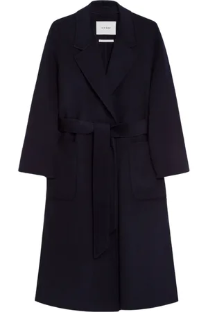 Ivy & Oak Płaszcze, Kobieta, Niebieski, 3XL, Wełna, Wełniany płaszcz midi z paskiem i kieszeniami