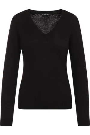 Tom Ford Swetry, Kobieta, brązowy, S, Kaszmir, Gładki top z dekoltem w serek