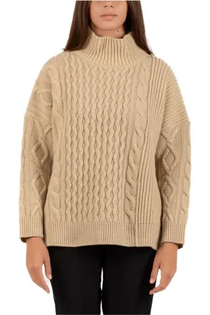 Max Mara Swetry, Kobieta, Beżowy, S, Krótki Sweter Golf z Krótkim Rękawem