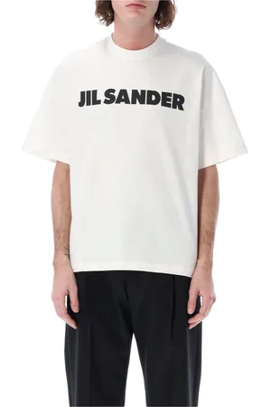 Jil Sander Koszulki, Mężczyzna, Biały, M, Bawełna, Bawełniana koszulka z logo i czarnym nadrukiem