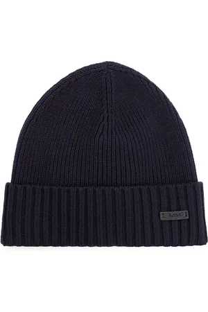 HUGO BOSS Akcesoria, Mężczyzna, Niebieski, ONE SIZE, Wełna, Prążkowana czapka beanie z wełny