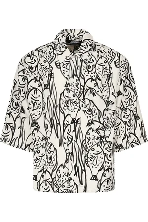 Jacquemus Koszule, Mężczyzna, Wielobarwność, L, Len, Koszulka Boxy z Nadrukiem Ryb