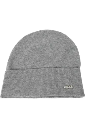 HUGO BOSS Akcesoria, Kobieta, Szary, ONE SIZE, Wełna, Wełniany kaszkiet z logo z metalu