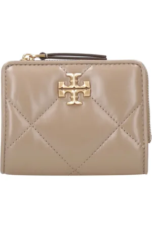 Tory Burch Akcesoria, Kobieta, Beżowy, ONE SIZE, Skóra, Portfel z pikowanej skóry z logo Double T