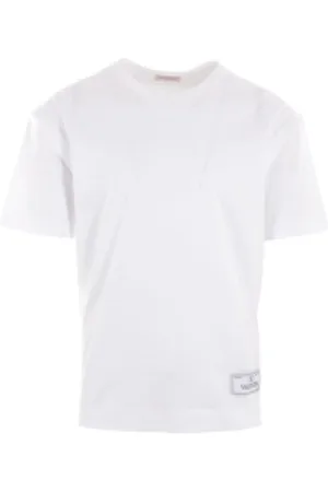 VALENTINO GARAVANI Koszulki, Mężczyzna, Biały, L, Len, Maison Valentino Label T-Shirt