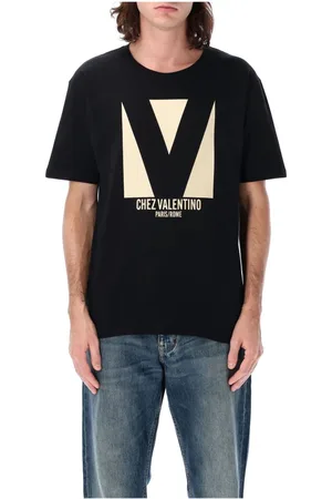 VALENTINO GARAVANI Koszulki, Mężczyzna, Czarny, L, Len, Bawełniana koszulka T-shirt z nadrukiem Chez Valentino
