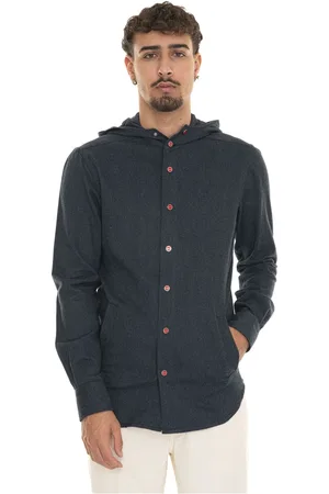 Kiton Kurtki, Mężczyzna, Niebieski, 2XL, Bawełna, Koszula z kapturem zapinana na zatrzaski